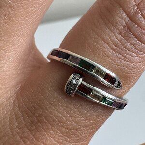 Adjustable Rainbow Baguette Wrap Ring – Multicolor CZ Fashion Jewelry